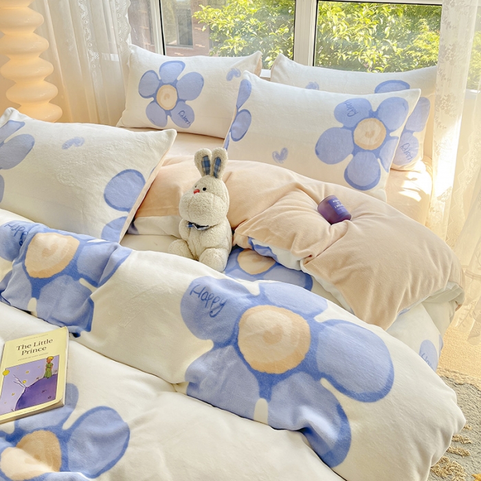 91家纺网 家纺一手货源 找家纺 桃子家居 2022新款ins小清新韩系加厚牛奶绒系列四件套 绒-缇兰