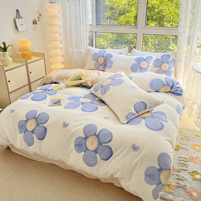 91家纺网 家纺一手货源 找家纺 桃子家居 2022新款ins小清新韩系加厚牛奶绒系列四件套 绒-缇兰