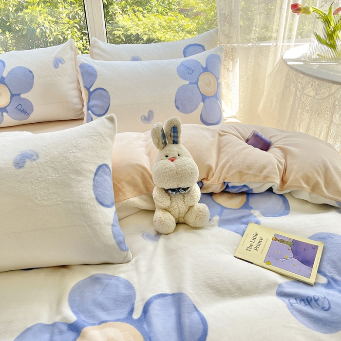 91家纺网 家纺一手货源 找家纺 桃子家居 2022新款ins小清新韩系加厚牛奶绒系列四件套 绒-缇兰