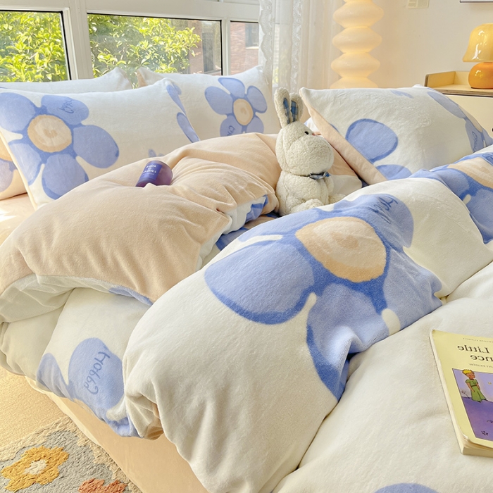 91家纺网 家纺一手货源 找家纺 桃子家居 2022新款ins小清新韩系加厚牛奶绒系列四件套 绒-缇兰