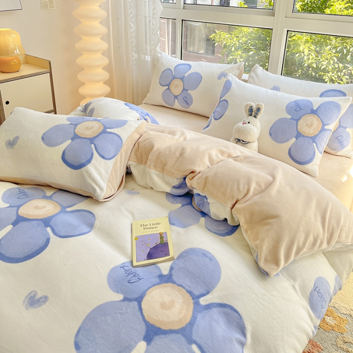 91家纺网 家纺一手货源 找家纺 桃子家居 2022新款ins小清新韩系加厚牛奶绒系列四件套 绒-缇兰