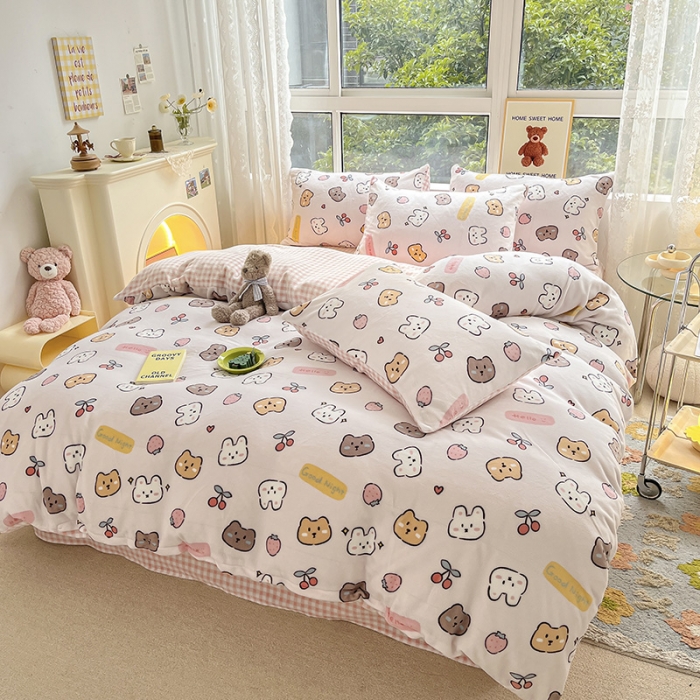 91家纺网 家纺一手货源 找家纺 桃子家居 2022新款ins小清新韩系加厚牛奶绒系列四件套 绒-晚安甜心