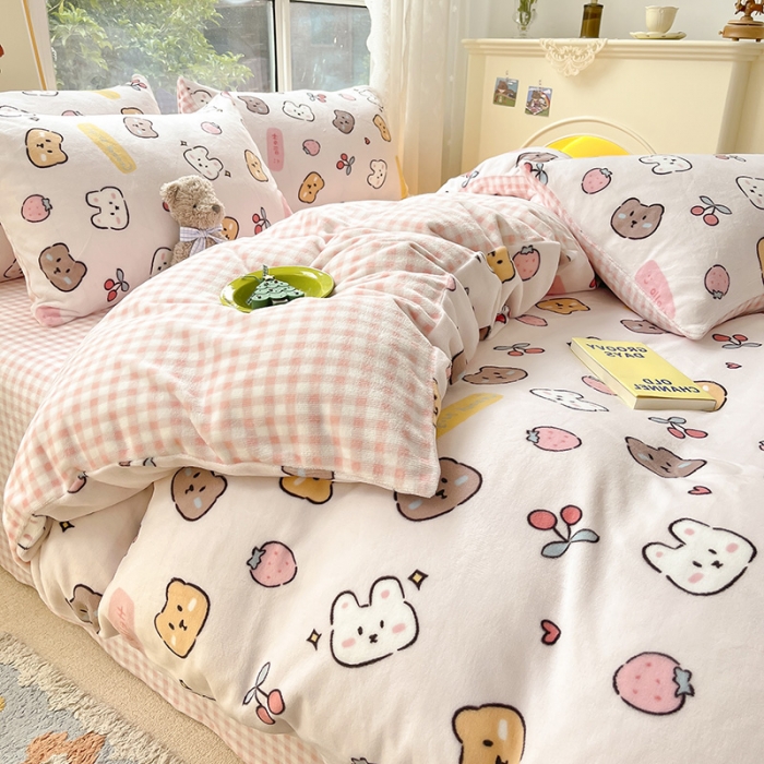 91家纺网 家纺一手货源 找家纺 桃子家居 2022新款ins小清新韩系加厚牛奶绒系列四件套 绒-晚安甜心