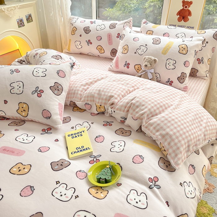 91家纺网 家纺一手货源 找家纺 桃子家居 2022新款ins小清新韩系加厚牛奶绒系列四件套 绒-晚安甜心