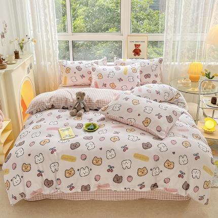 桃子家居 2022新款ins小清新韩系加厚牛奶绒系列四件套 绒-晚安甜心