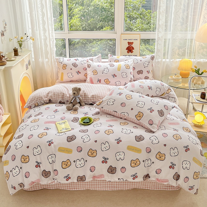 91家纺网 家纺一手货源 找家纺 桃子家居 2022新款ins小清新韩系加厚牛奶绒系列四件套 绒-晚安甜心