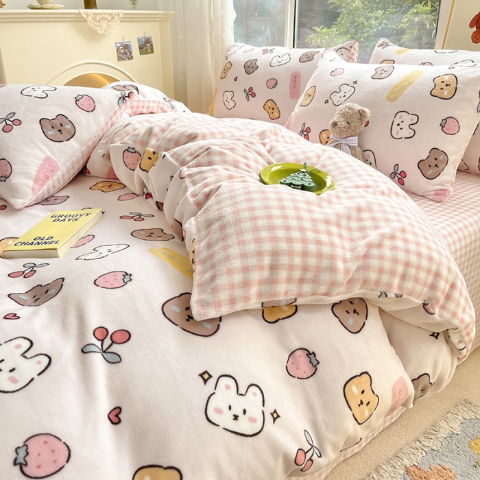 91家纺网 家纺一手货源 找家纺 桃子家居 2022新款ins小清新韩系加厚牛奶绒系列四件套 绒-晚安甜心