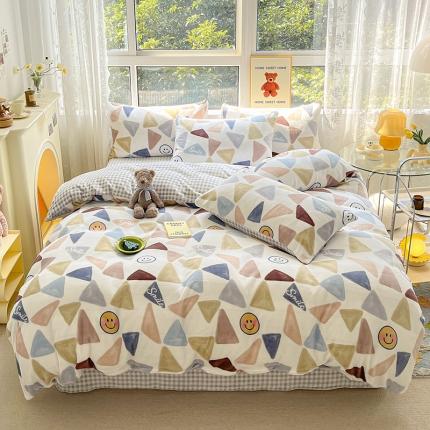 桃子家居 2022新款ins小清新韩系加厚牛奶绒系列四件套 绒-微笑时光