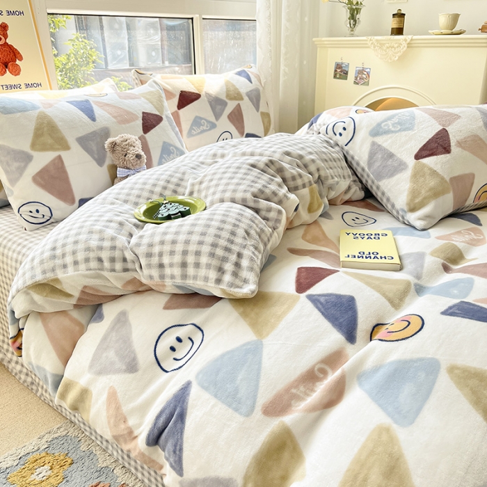91家纺网 家纺一手货源 找家纺 桃子家居 2022新款ins小清新韩系加厚牛奶绒系列四件套 绒-微笑时光