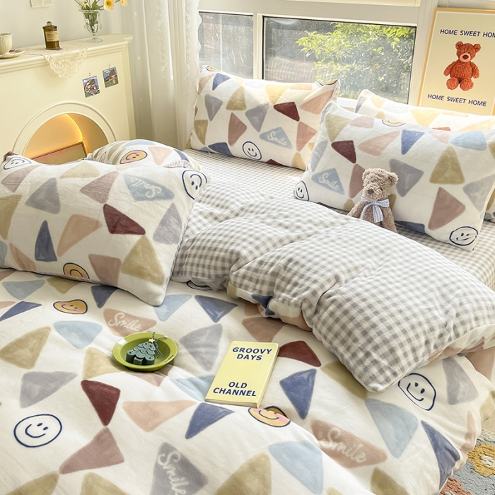 91家纺网 家纺一手货源 找家纺 桃子家居 2022新款ins小清新韩系加厚牛奶绒系列四件套 绒-微笑时光