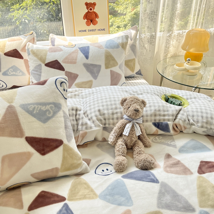 91家纺网 家纺一手货源 找家纺 桃子家居 2022新款ins小清新韩系加厚牛奶绒系列四件套 绒-微笑时光