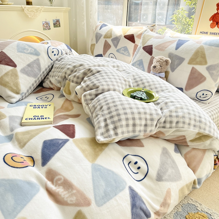 91家纺网 家纺一手货源 找家纺 桃子家居 2022新款ins小清新韩系加厚牛奶绒系列四件套 绒-微笑时光