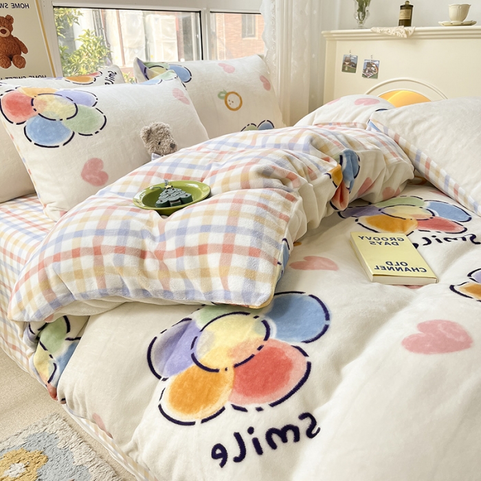 91家纺网 家纺一手货源 找家纺 桃子家居 2022新款ins小清新韩系加厚牛奶绒系列四件套 绒-五彩花