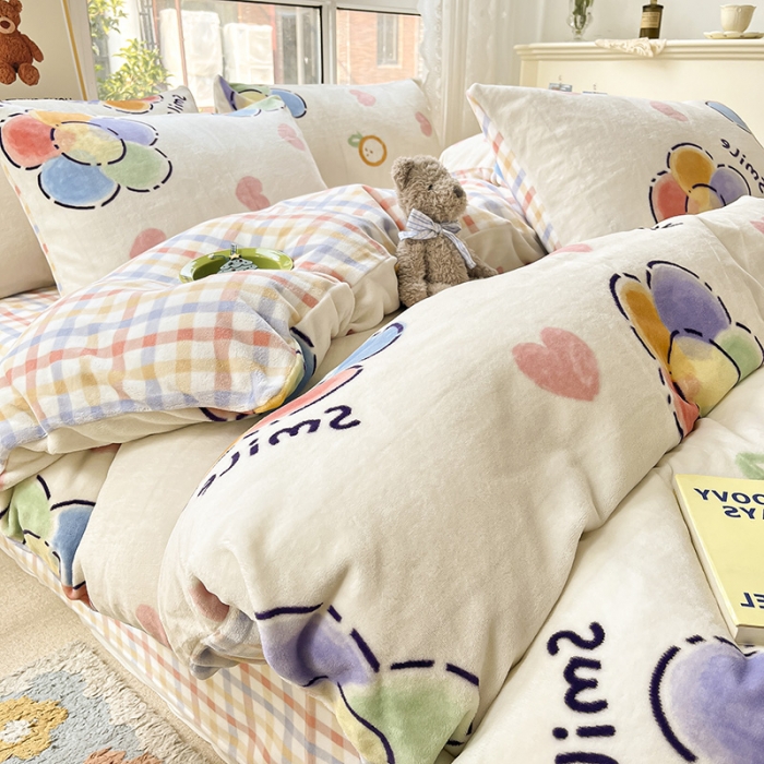 91家纺网 家纺一手货源 找家纺 桃子家居 2022新款ins小清新韩系加厚牛奶绒系列四件套 绒-五彩花