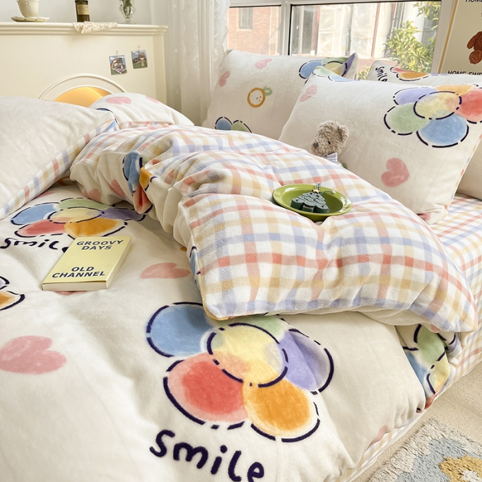 91家纺网 家纺一手货源 找家纺 桃子家居 2022新款ins小清新韩系加厚牛奶绒系列四件套 绒-五彩花