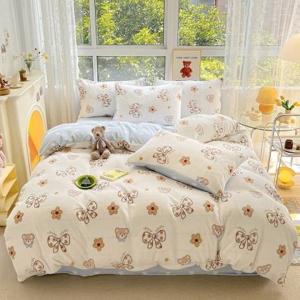 桃子家居 2022新款ins小清新韩系加厚牛奶绒系列四件套 绒-小熊的梦