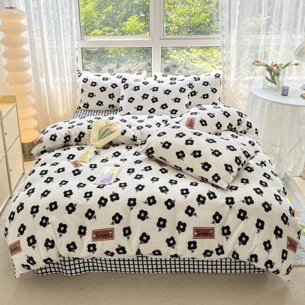 桃子家居 2022新款ins小清新韩系加厚牛奶绒系列四件套 绒-依诺