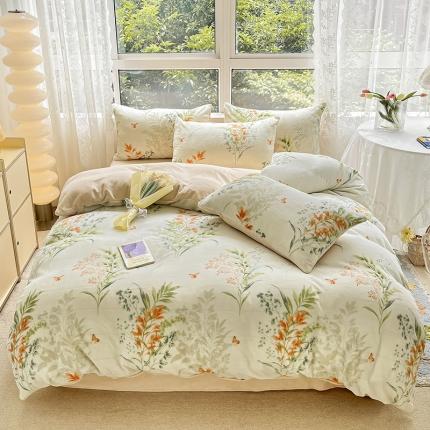 桃子家居 2022新款ins小清新韩系加厚牛奶绒系列四件套 绒-雨安