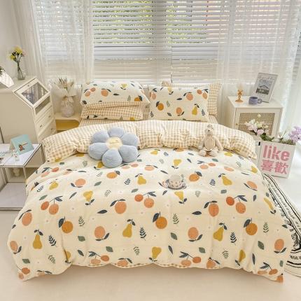 91家纺网 家纺一手货源 找家纺 （总）桃子家居 2022新款ins小清新加厚牛奶绒系列四件套