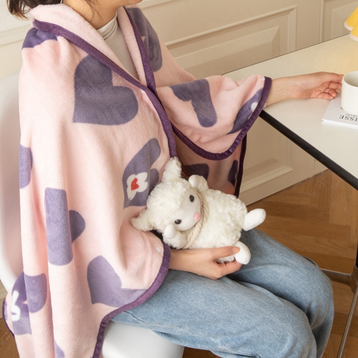 91家纺网 家纺一手货源 找家纺 舒梦琪爆款加厚小清新牛奶绒空调毯披肩毯卡通午睡毛毯 爱心满满