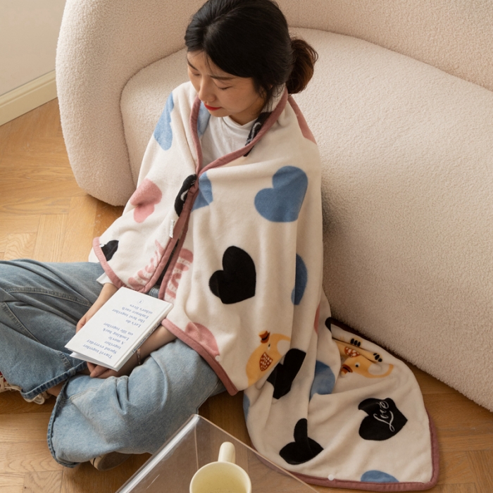 91家纺网 家纺一手货源 找家纺 舒梦琪爆款加厚小清新牛奶绒空调毯披肩毯卡通午睡毛毯 爱心小象
