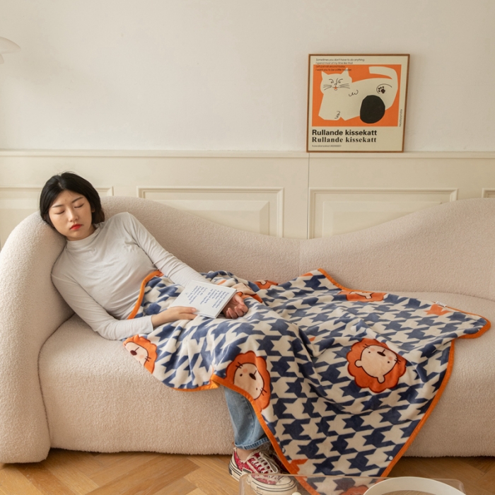 91家纺网 家纺一手货源 找家纺 舒梦琪爆款加厚小清新牛奶绒空调毯披肩毯卡通午睡毛毯 格伦格