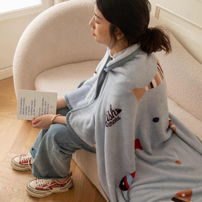 91家纺网 家纺一手货源 找家纺 舒梦琪爆款加厚小清新牛奶绒空调毯披肩毯卡通午睡毛毯 好多鱼