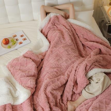 91家纺网 家纺一手货源 找家纺 (总）朴尔2022新款塔芙绒拼羊羔绒AB版立体提花双层复合毯