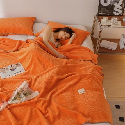 91家纺网 家纺一手货源 找家纺 莱登卡奴2022新款牛奶绒华芙格双层复合四季盖毯休闲毯复古橙