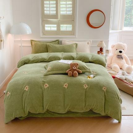 91家纺网 家纺一手货源 找家纺 萝莉家纺 230克高克重软绵绵的泰迪绒四件套 熊豆绿