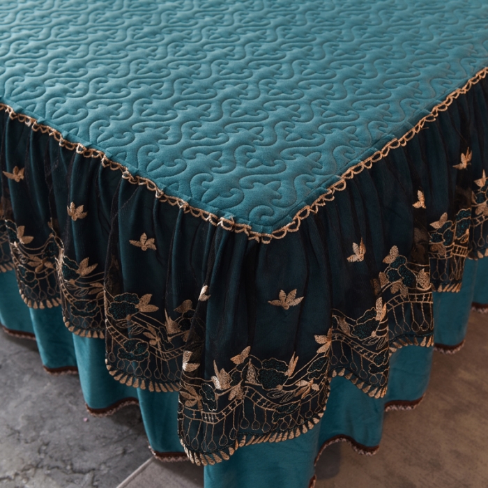 91家纺网 家纺一手货源 找家纺 美达水晶绒纯色夹棉床裙盛世皇朝系列床裙三件套 盛世皇朝-豆绿