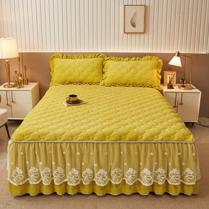 91家纺网 家纺一手货源 找家纺 宜凡2022新款纯色夹棉床裙 鹅黄