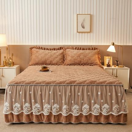 91家纺网 家纺一手货源 找家纺 宜凡2022新款纯色夹棉床裙 咖啡