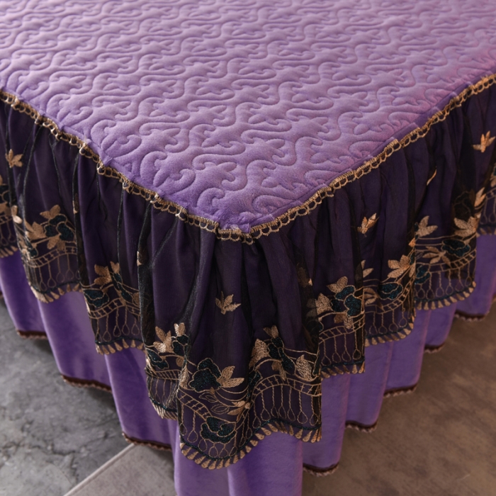 91家纺网 家纺一手货源 找家纺 美达水晶绒纯色夹棉床裙盛世皇朝系列床裙三件套 盛世皇朝-紫色