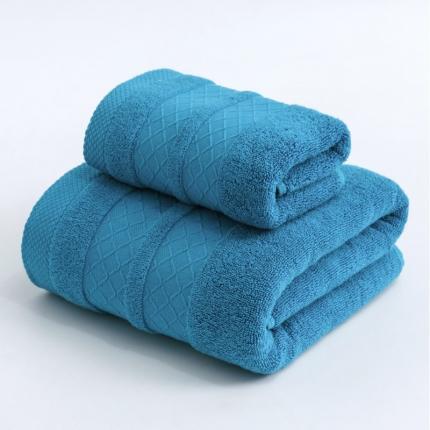 朴尔2022新款全棉32股毛巾浴巾--小棱形系列 35*75毛巾-湖蓝色