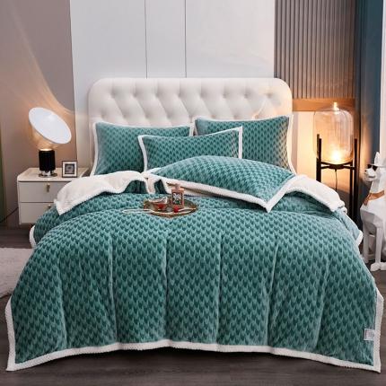 91家纺网 家纺一手货源 找家纺 （总）席之家 2023新款双面暖绒千鸟格四件套牛奶绒单被套