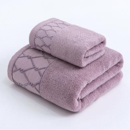 91家纺网 家纺一手货源 找家纺 朴尔2022新款全棉32股毛巾浴巾--大立体棱形系列 毛巾+浴巾-豆沙色