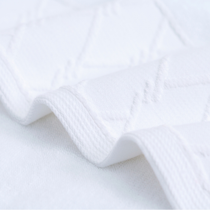 91家纺网 家纺一手货源 找家纺 朴尔2022新款全棉32股毛巾浴巾--大立体棱形系列 35*75毛巾-纯白色