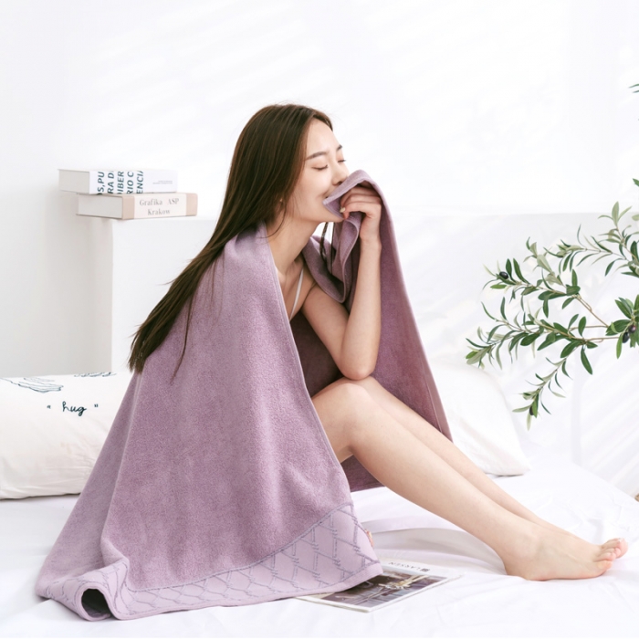 91家纺网 家纺一手货源 找家纺 朴尔2022新款全棉32股毛巾浴巾--大立体棱形系列 70*140浴巾-豆沙色