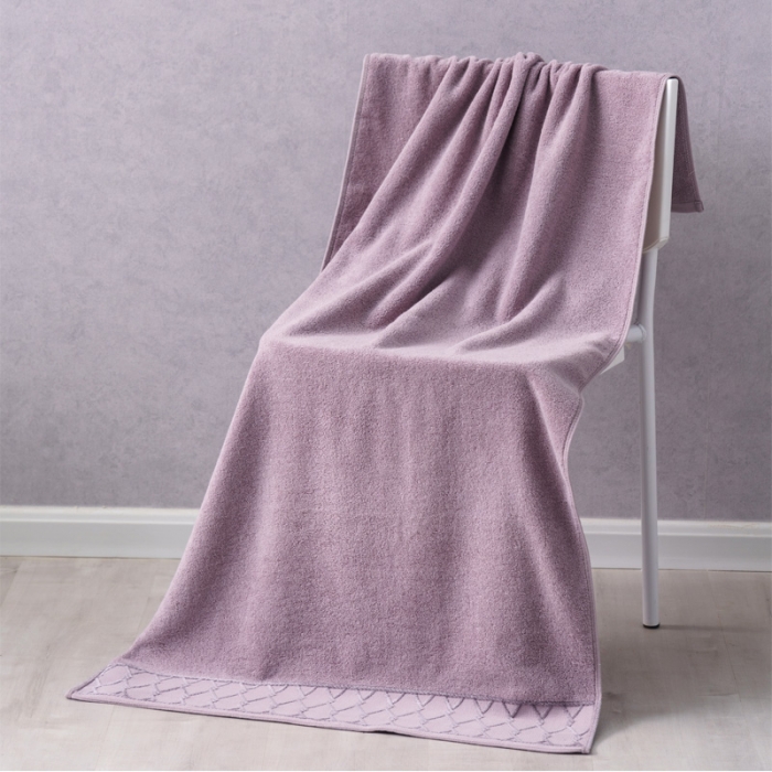 91家纺网 家纺一手货源 找家纺 朴尔2022新款全棉32股毛巾浴巾--大立体棱形系列 70*140浴巾-豆沙色