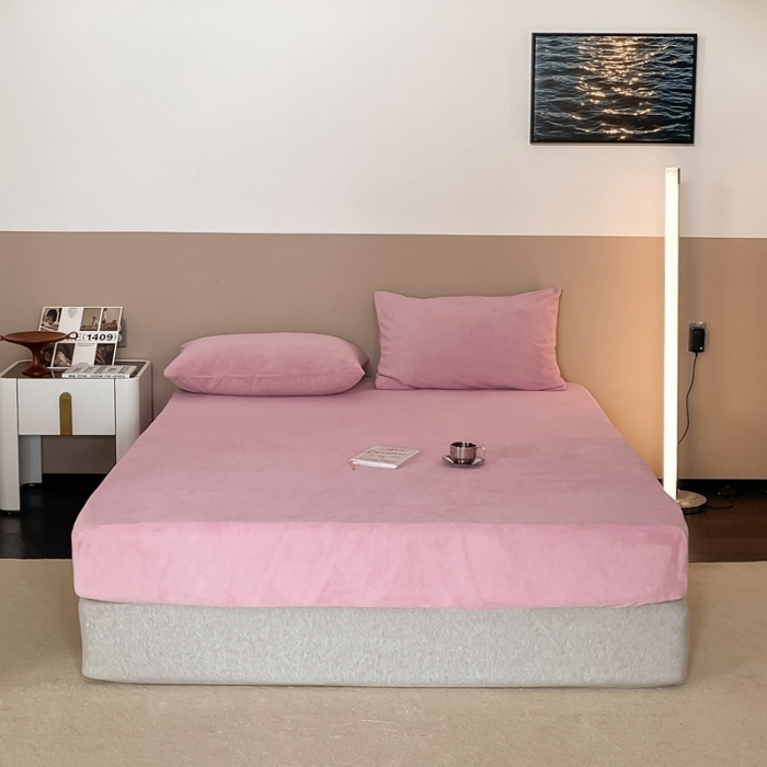 91家纺网 家纺一手货源 找家纺 法芙娜 A类牛奶棉单层床笠 粉