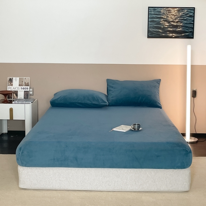 91家纺网 家纺一手货源 找家纺 法芙娜 A类牛奶棉单层床笠 深蓝