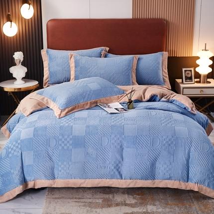 91家纺网 家纺一手货源 找家纺 （总）席之家 2023款加厚保暖纯色雕花牛奶绒四件套直播爆款