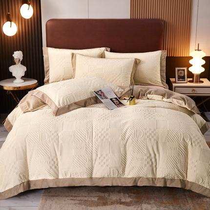 91家纺网 家纺一手货源 找家纺 （总）席之家 2023款加厚保暖纯色雕花牛奶绒四件套直播爆款