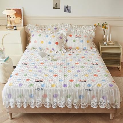 宜凡2022新款牛奶绒A类印花床笠三件套 彩色波点