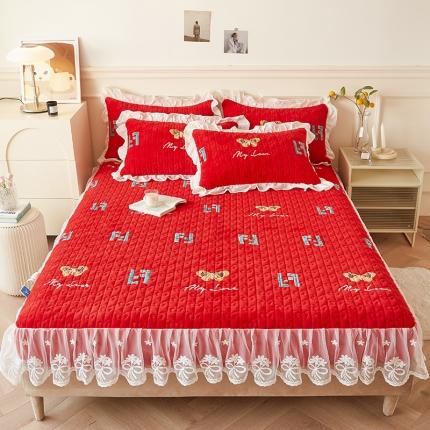 宜凡2022新款牛奶绒A类印花床笠三件套 蝶语