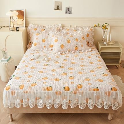 宜凡2022新款牛奶绒A类印花床笠三件套 小蜜桔