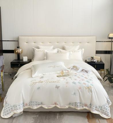 91家纺网 家纺一手货源 找家纺 红嘴企鹅 2025新款水洗棉磨毛四件套-蝶恋花 蝶恋花白色