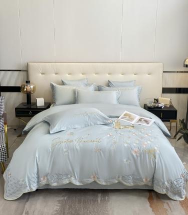 91家纺网 家纺一手货源 找家纺 红嘴企鹅 2025新款水洗棉磨毛四件套-蝶恋花 蝶恋花蓝色