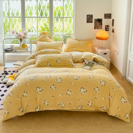 91家纺网 家纺一手货源 找家纺 米莱 2022新款牛奶绒小清新印花四件套 仙草